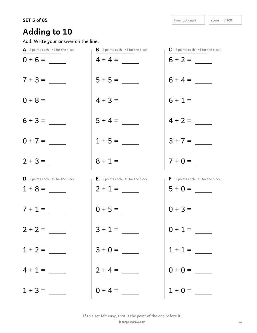 Addition & Subtraction Practice — inside page 2
