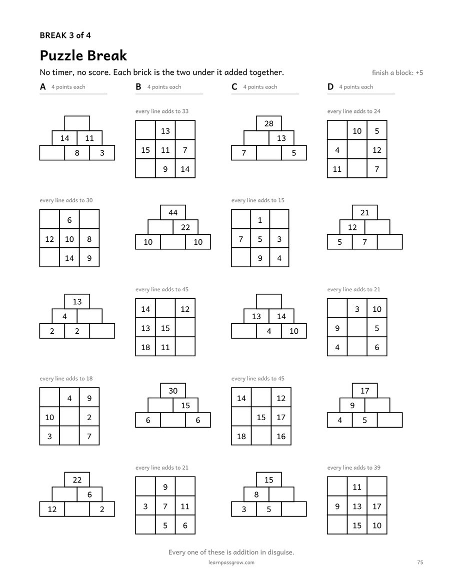 Addition & Subtraction Practice — inside page 3