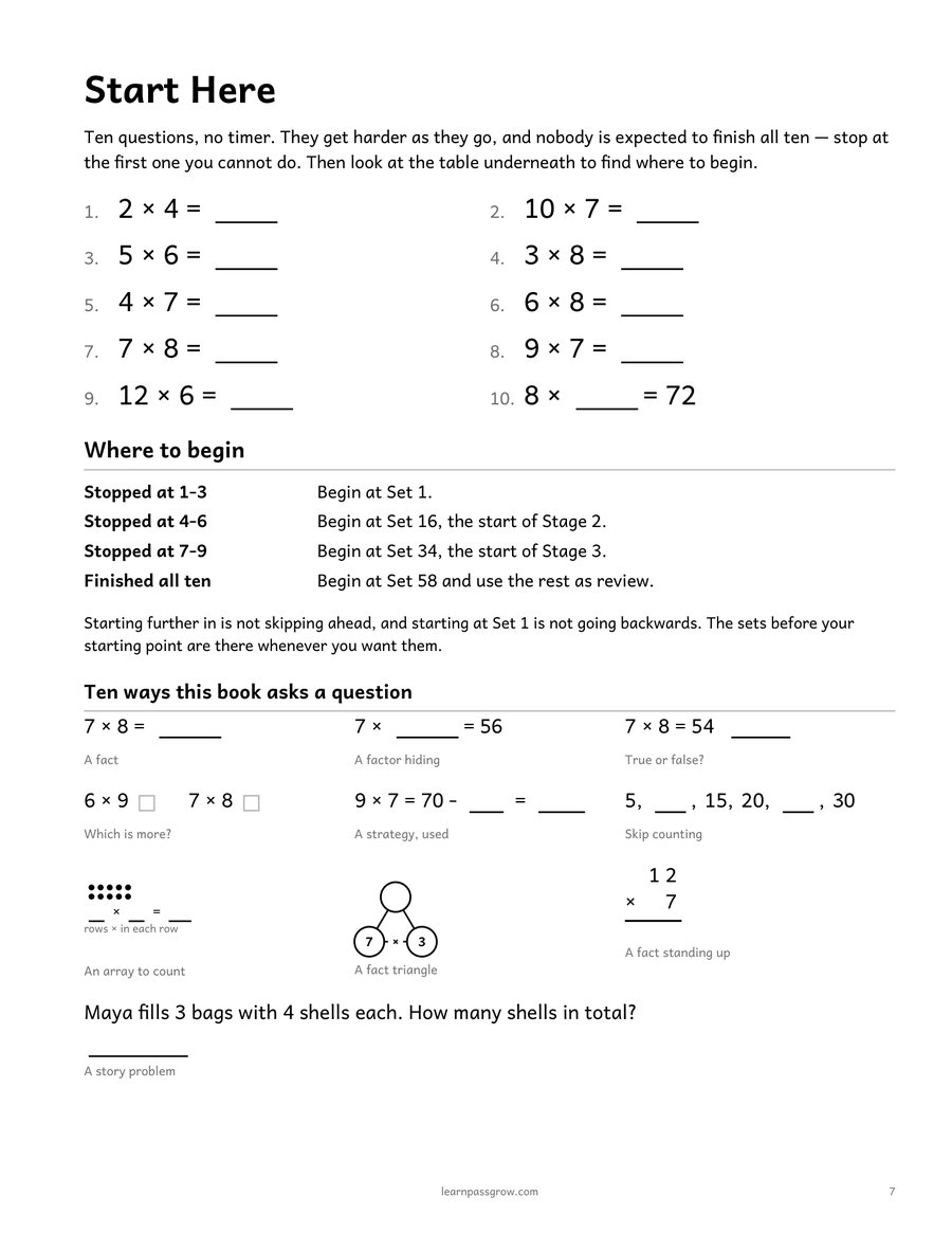 Times Tables & Multiplication Practice — inside page 1