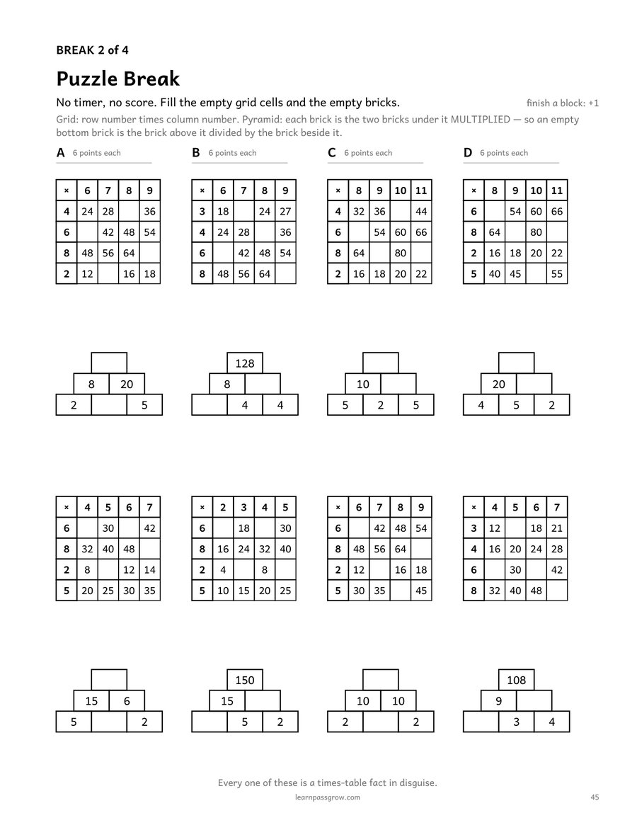 Times Tables & Multiplication Practice — inside page 3