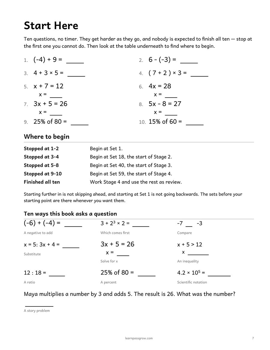 Pre-Algebra Practice — inside page 1