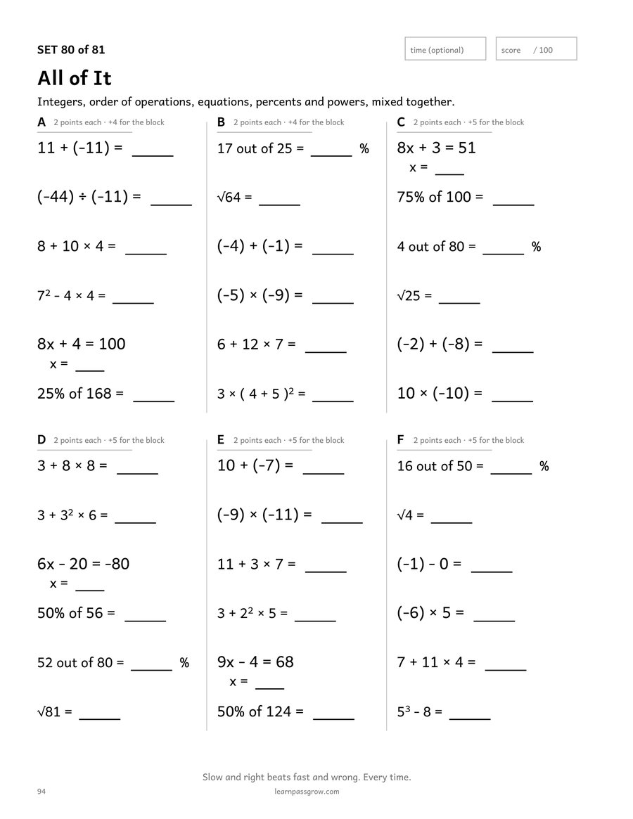 Pre-Algebra Practice — inside page 4