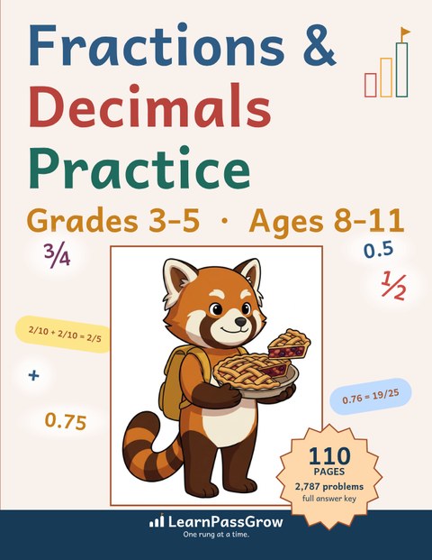 Fractions & Decimals Practice — book cover