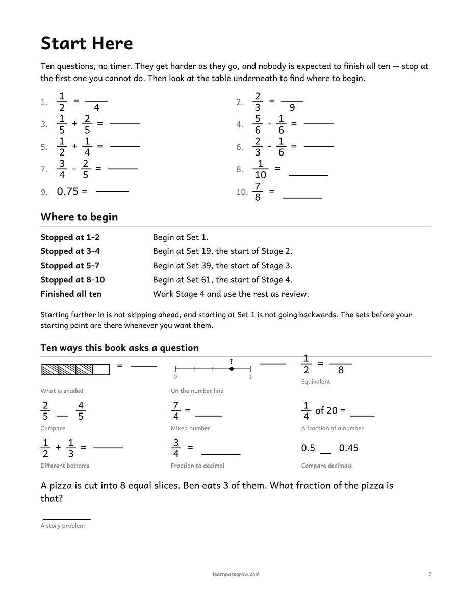 Fractions & Decimals Practice — inside page 1
