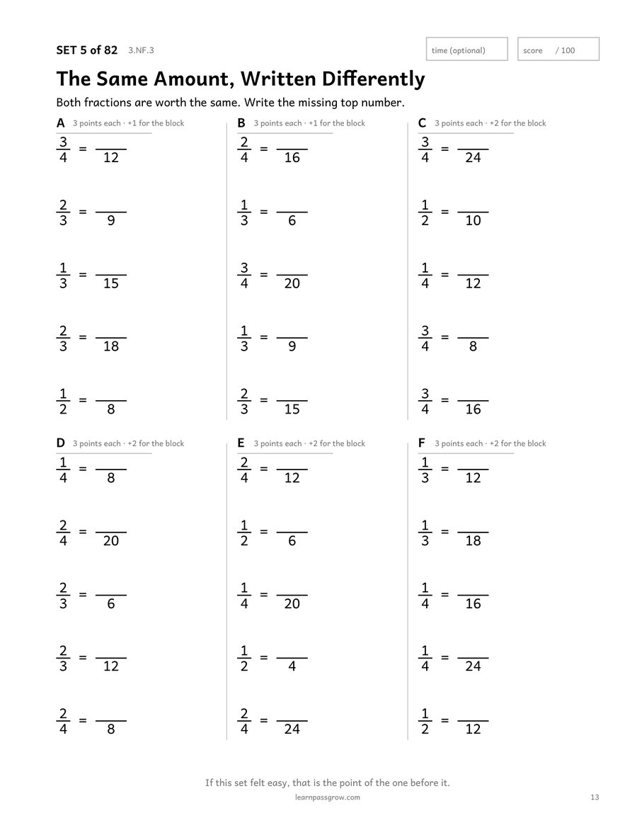 Fractions & Decimals Practice — inside page 2