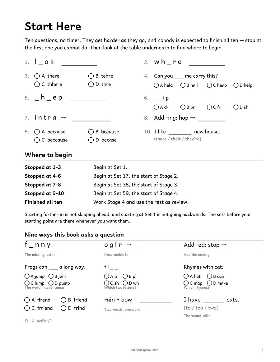 Spelling & Sight Words Practice — inside page 1