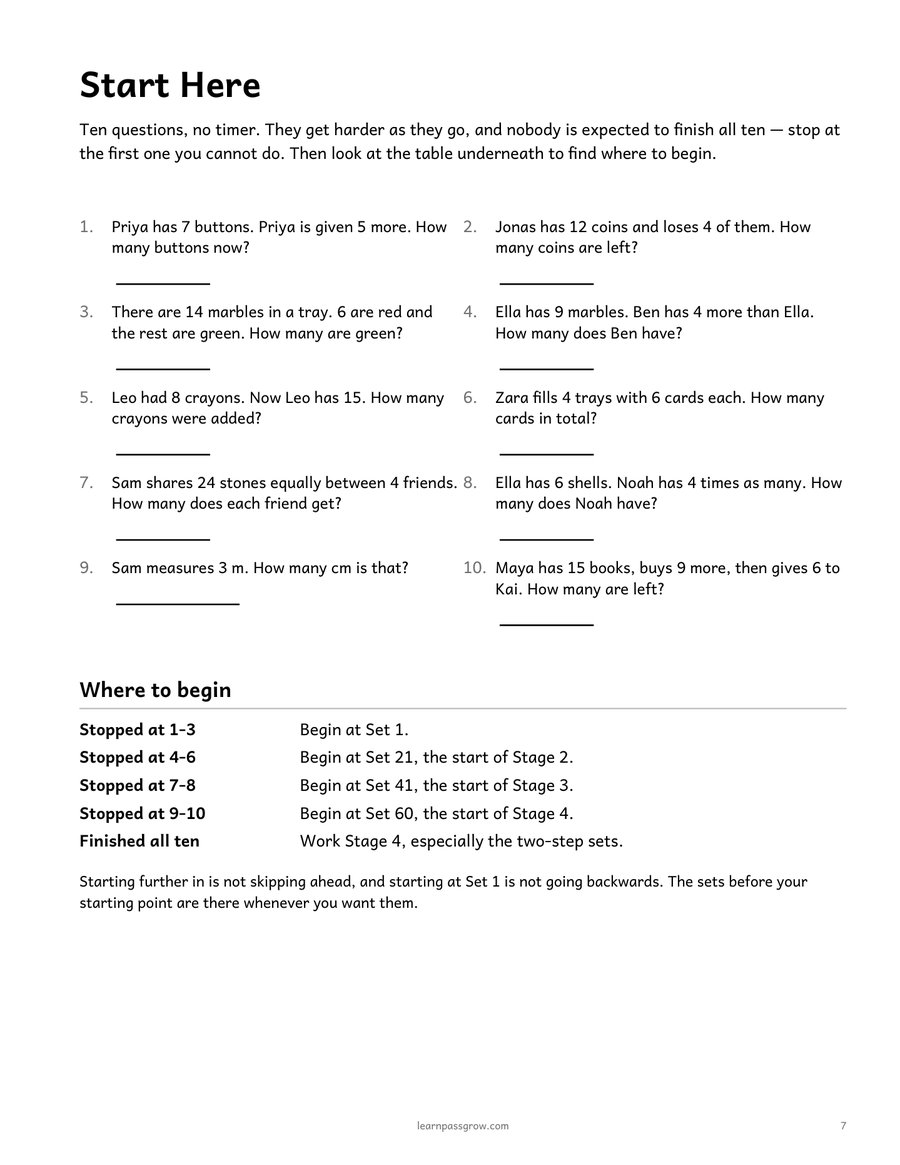 Math Word Problems Practice — inside page 1