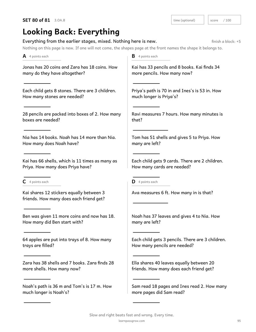 Math Word Problems Practice — inside page 3