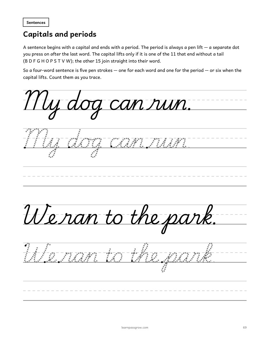 Cursive Words and Sentences — inside page 3